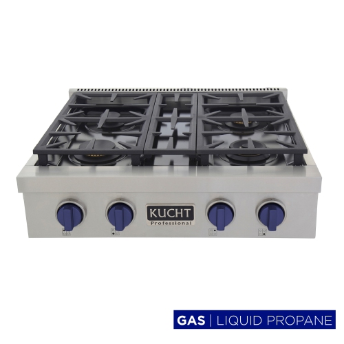 KUCHT 30&nbsp;po Cuisinière au gaz propane avec brûleurs scellés en acier inoxydable et boutons bleu royal