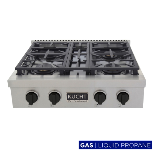KUCHT Professional 30-inch Propane Gas Range Top with Sealed Burners in Stainless Steel with Tuxedo Black Knobs