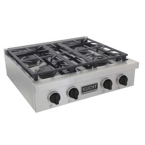 KUCHT Professional 30-inch Propane Gas Range Top with Sealed Burners in Stainless Steel with Tuxedo Black Knobs