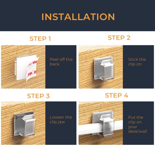 Cable Clips with Strong Self-Adhesive, Shape Cable Management TV PC Wire Holder Sticky Tidy and Organizer Cord and Wire - 20 Pcs