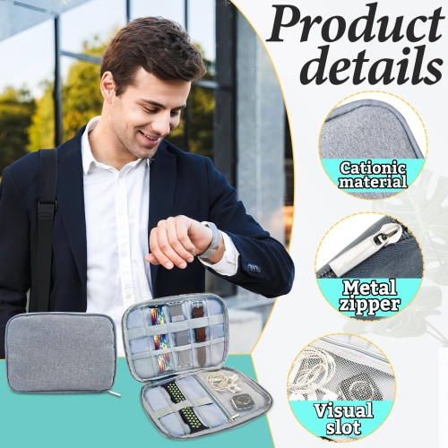 Waterproof Watch Band Storage Case, Oxford Cloth Watch Band Organizer Portable Watch Strap Holder with 8 Watch Bands Slots