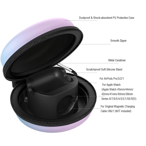 Travel Case Compatible with Apple Watch Series 9/8/7/6/5/4/3/2/1/SE,Portable Protective Bag Fit iWatch Stand and Airpods 2 & 1 Charging Case Station