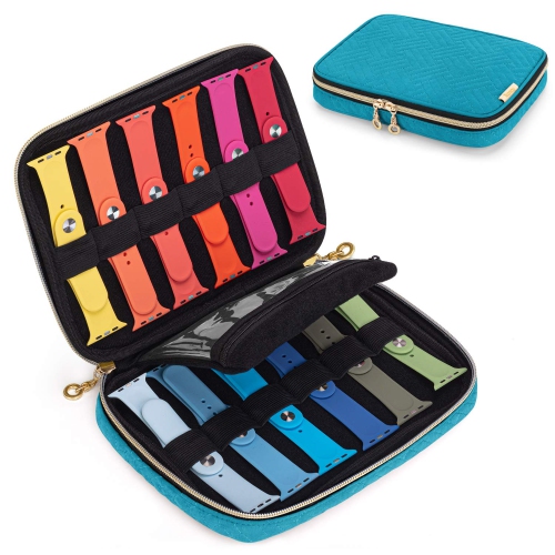 Watch Band Storage Case Holds 12 Watch Straps, Travel Organizer Bag Compatible for All Series Apple Watch Bands or Smart Watch Bands, Teal