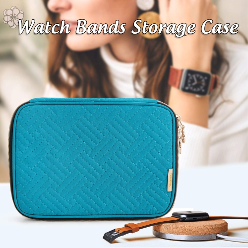 Watch Band Storage Case Holds 12 Watch Straps, Travel Organizer Bag Compatible for All Series Apple Watch Bands or Smart Watch Bands, Teal
