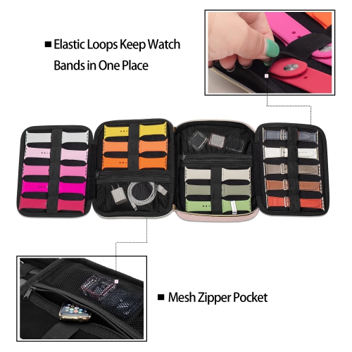 Watch Band Storage Case Holds 26 Watch Straps, Travel Organizer Bag Compatible for All Series of Apple Watch Bands and Accessories, Misty Rose