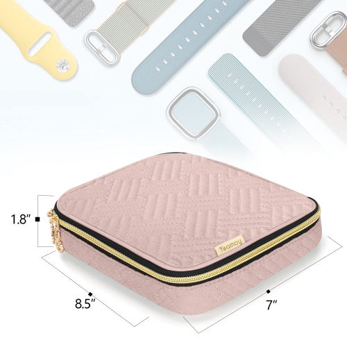 Watch Band Storage Case Holds 26 Watch Straps, Travel Organizer Bag Compatible for All Series of Apple Watch Bands and Accessories, Misty Rose