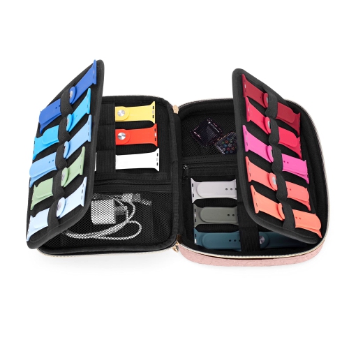 Watch Band Storage Case Holds 26 Watch Straps, Travel Organizer Bag Compatible for All Series of Apple Watch Bands and Accessories, Misty Rose