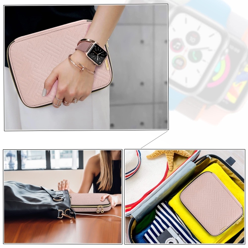Watch Band Storage Case Holds 26 Watch Straps, Travel Organizer Bag Compatible for All Series of Apple Watch Bands and Accessories, Misty Rose