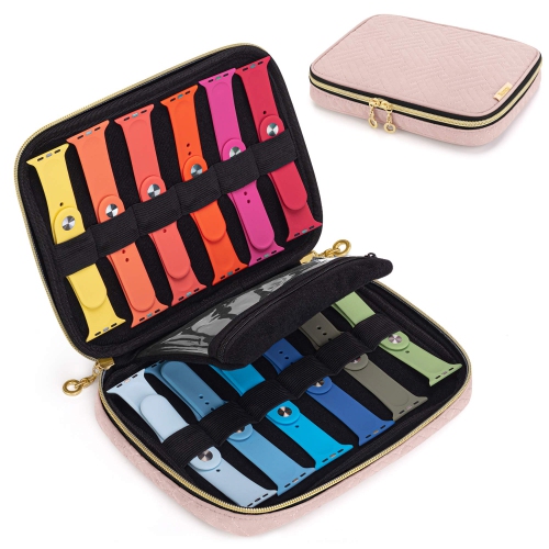 Watch Band Storage Case Holds 12 Watch Straps, Travel Organizer Bag Compatible for All Series Apple Watch Bands or Smart Watch Bands, Misty Rose