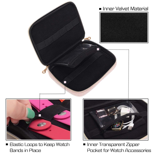 Watch Band Storage Case Holds 12 Watch Straps, Travel Organizer Bag Compatible for All Series Apple Watch Bands or Smart Watch Bands, Misty Rose