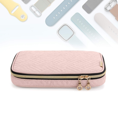 Watch Band Storage Case Holds 12 Watch Straps, Travel Organizer Bag Compatible for All Series Apple Watch Bands or Smart Watch Bands, Misty Rose