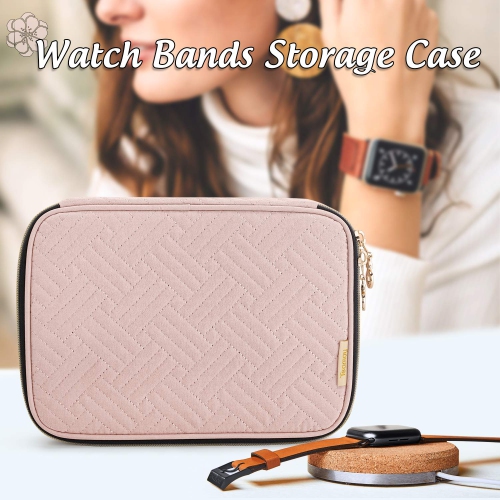 Watch Band Storage Case Holds 12 Watch Straps, Travel Organizer Bag Compatible for All Series Apple Watch Bands or Smart Watch Bands, Misty Rose