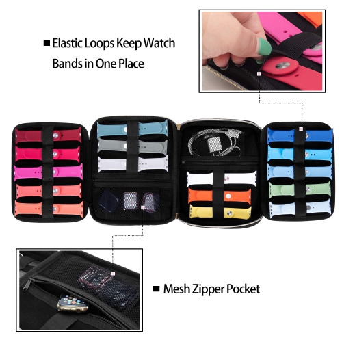 Watch Band Storage Case Holds 26 Watch Straps, Travel Organizer Bag Compatible for All Series of Apple Watch Bands and Accessories, Quilted Black