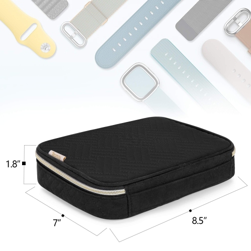 Watch Band Storage Case Holds 26 Watch Straps, Travel Organizer Bag Compatible for All Series of Apple Watch Bands and Accessories, Quilted Black
