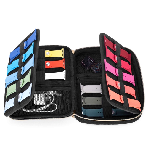 Watch Band Storage Case Holds 26 Watch Straps, Travel Organizer Bag Compatible for All Series of Apple Watch Bands and Accessories, Quilted Black