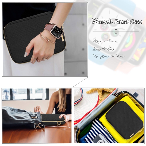 Watch Band Storage Case Holds 26 Watch Straps, Travel Organizer Bag Compatible for All Series of Apple Watch Bands and Accessories, Quilted Black
