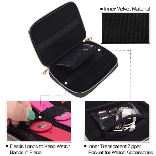 Watch Band Storage Case Holds 12 Watch Straps, Travel Organizer Bag Compatible for All Series Apple Watch Bands or Smart Watch Bands, Black