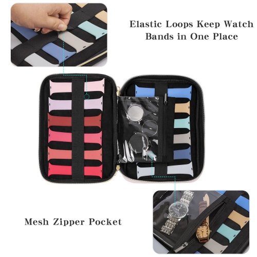 Watch Band Case Holds 12 Watch Straps, Travel Organizer Bag Carrying Case Compatible for All Series of Apple Watch Bands or Smart Watch Bands