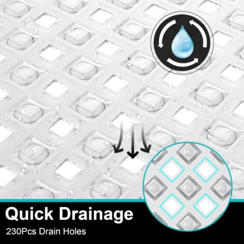 Non Slip Bathtub Mat 35 x 16 Inches Pebbles Shower Mats with Suction Cups, Drain Holes for Bathroom Showers, Tub, Machine Washable Bathroom Mats BPA,