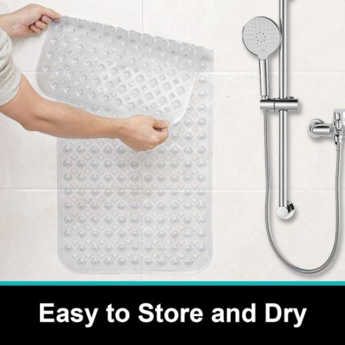 Non Slip Bathtub Mat 35 x 16 Inches Pebbles Shower Mats with Suction Cups, Drain Holes for Bathroom Showers, Tub, Machine Washable Bathroom Mats BPA,