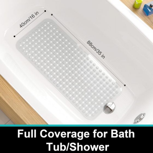 Non Slip Bathtub Mat 35 x 16 Inches Pebbles Shower Mats with Suction Cups, Drain Holes for Bathroom Showers, Tub, Machine Washable Bathroom Mats BPA,