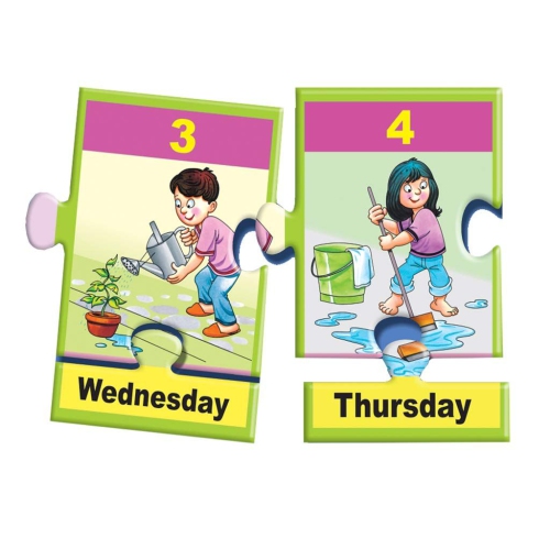 Creative Educational Day Puzzle ,Fun With Learning Toy Game ,2 sets of self-correcting 7 pieces puzzles, And activity guide Puzzle