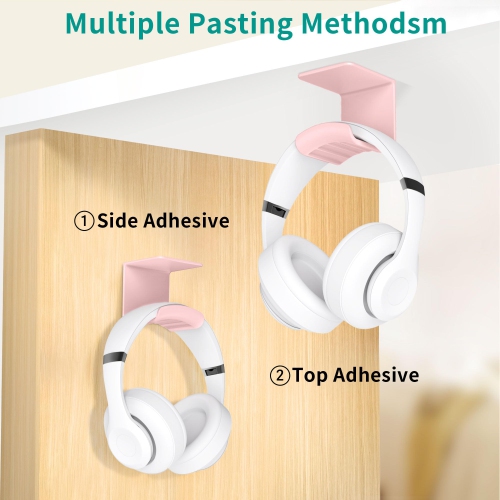 Headphone Hook Under Desk - Headphone Holder Under Table, Adhesive Gaming Headphone Stand Hanger Desk Mount for Most Headphone(Pink-2P)