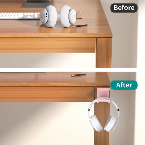 Headphone Hook Under Desk - Headphone Holder Under Table, Adhesive Gaming Headphone Stand Hanger Desk Mount for Most Headphone(Pink-2P)