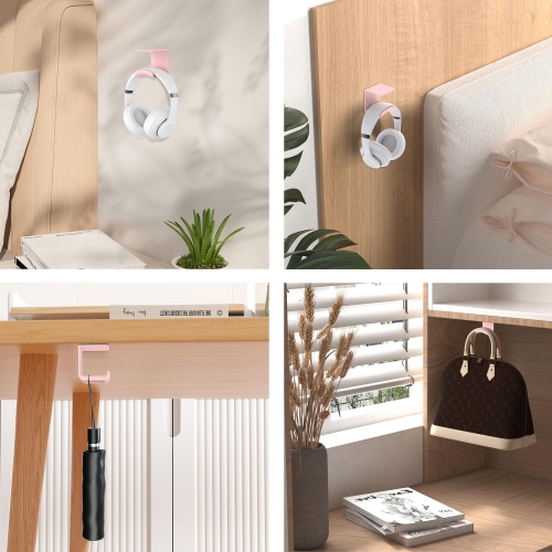 Headphone Hook Under Desk - Headphone Holder Under Table, Adhesive Gaming Headphone Stand Hanger Desk Mount for Most Headphone(Pink-2P)