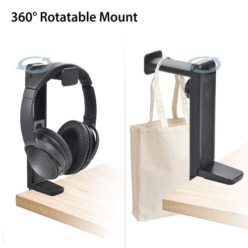 HS906 Headphone Stand & Hanger 2 in 1, Above & Under Desk Gaming Headset Holder Mount Hook with Height Adjustable & Rotating Clamp, Earphone Rack