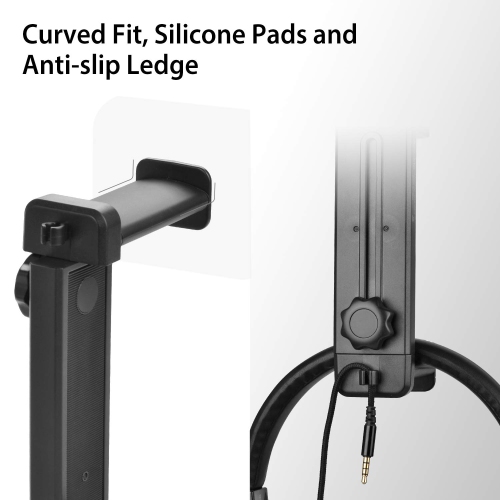 HS906 Headphone Stand & Hanger 2 in 1, Above & Under Desk Gaming Headset Holder Mount Hook with Height Adjustable & Rotating Clamp, Earphone Rack