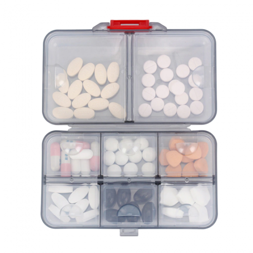 Organiseur de pilules à 8 compartiments avec verrou – rangement compact et sécuritaire pour les pilules, les vitamines et les petits articles