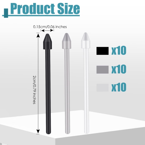 30 Pcs Stylus Tips Replacement Tips Only Replacement Nibs Refill Compatible with Remarkable 1/Remarkable 2/Samsung Tablet Pen Marker,Black,Gray,White