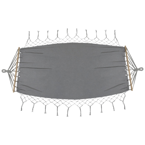 NORTHLIGHT  Hammock With Netted Fringe And Wooden Bars - 100" X 41" - In Gray