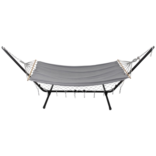 Hammock with Netted Fringe and Wooden Bars - 100" x 41" - Gray
