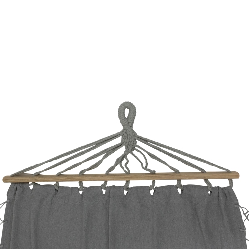 Hammock with Netted Fringe and Wooden Bars - 100" x 41" - Gray