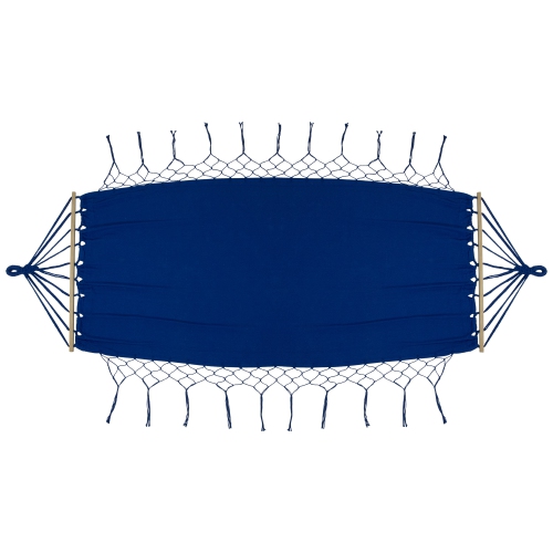 NORTHLIGHT  Hammock With Netted Fringe And Wooden Bars - 100" X 41" - In Blue
