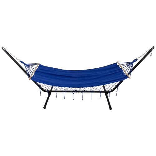 Hammock with Netted Fringe and Wooden Bars - 100" x 41" - Blue