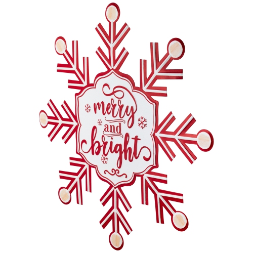 Merry and Bright Snowflake Metal Wall Sign - 15.75"