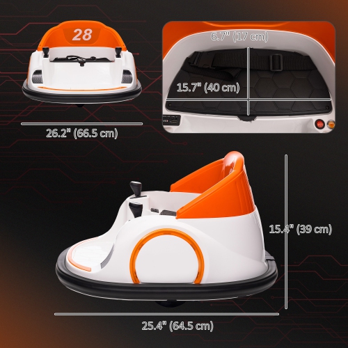 Qaba 12V Bumper Car for Toddlers, Electric Ride On Car with 360 Degree Spin, Remote Control, LED Lights Music Horn, for Ages 1.5-5 Years Old, Orange