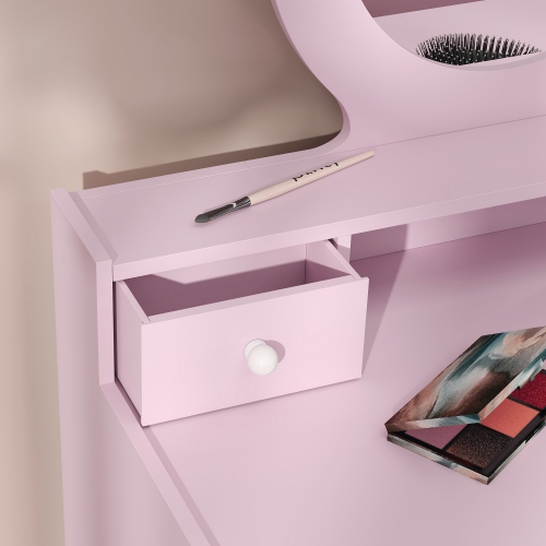 Qaba – Coiffeuse pour enfants, coiffeuse avec miroir pour enfants, table de maquillage pour enfants avec tabouret et tiroirs de rangement, pour