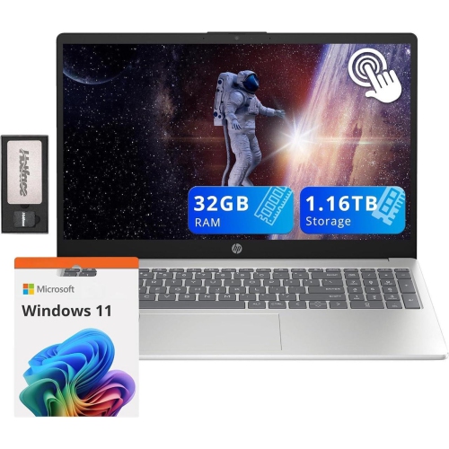 HP  15.6" HD Touchscreen Business Laptop, Intel Core I3-1215U, 1Tb PCie SSD, 32GB Ram, Intel Uhd Graphics, Num Pad, HD Webcam, HDMI, Win 11, Silver