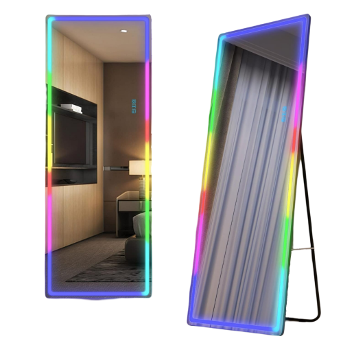 Image 1 of 10.. Vlsrka RGB LED Mirror, Full Length Mirror with Lights, 160x55cm Floor Light Up Mirror, Full Body Lighted Mirror, Free Standing x Wall Mounted, Large
