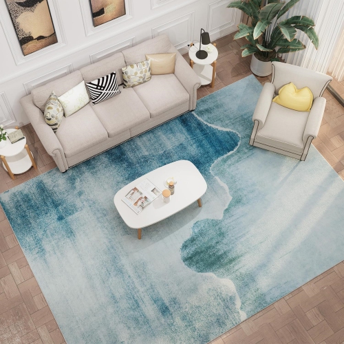 NIERBO  Modern Abstract Area Rug - 8' X 10' Small Entryway Rug Door Mat, Non-Slip Non-Shedding Washable Rugs for Entrance, Dark Blue & In Aqua Green