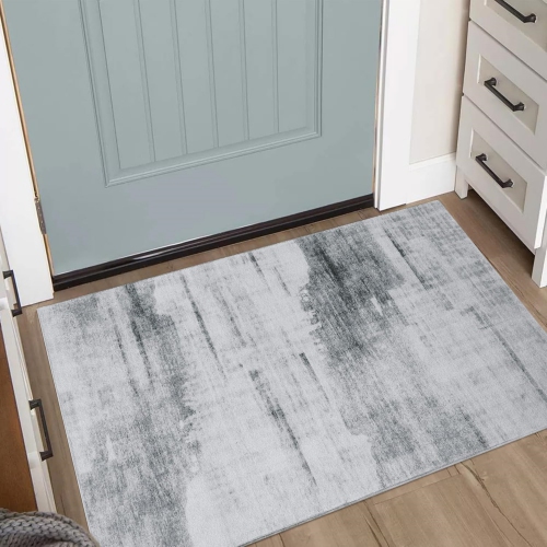 NIERBO  Modern Abstract Area Rug - 2' X 3' Small Entryway Rug Door Mat, Non-Slip Non-Shedding Washable Rugs for Entrance In Grey