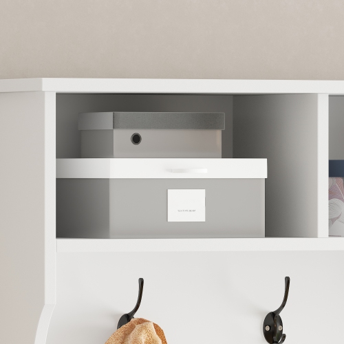 Famapy Large Entryway Hall Tree with Coat Hooks, Shoe Storage Cubbies, and Top Shelves for Organized Foyers and Mudrooms White