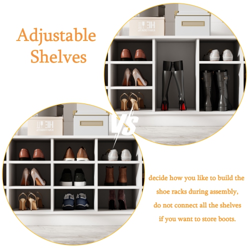 Famapy Large Entryway Hall Tree with Coat Hooks, Shoe Storage Cubbies, and Top Shelves for Organized Foyers and Mudrooms White