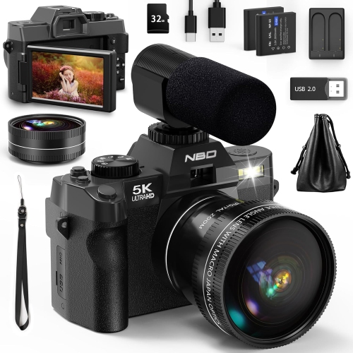 NBD  Digital Cameras for Photography 5K, 48Mp Autofocus Vlogging Camera for Youtube With 32GB Tf Card & 2 Batteries, 16X Zoom Anti-Shake Video Camera With 52MM Wide Angle And Macro Le