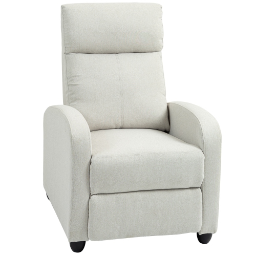 Image 1 de 9.. HOMCOM – Fauteuil inclinable à dossier poussoir, siège en tissu pour cinéma maison, canapé inclinable simple avec siège rembourré pour salon, blanc