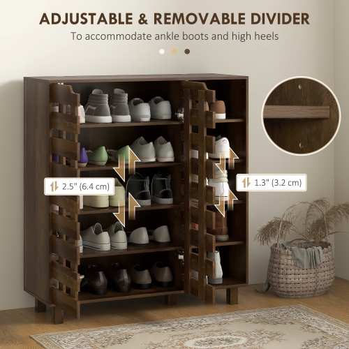 HOMCOM – Armoire à chaussures moderne avec portes creuses et tablettes ouvertes à 5 niveaux, armoire de rangement à chaussures à 21 paires pour